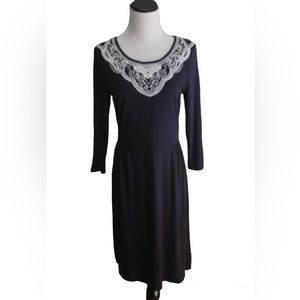 Boden Navy Blue Embroidered Dress Size 6R Preppy School Girl Office Batty